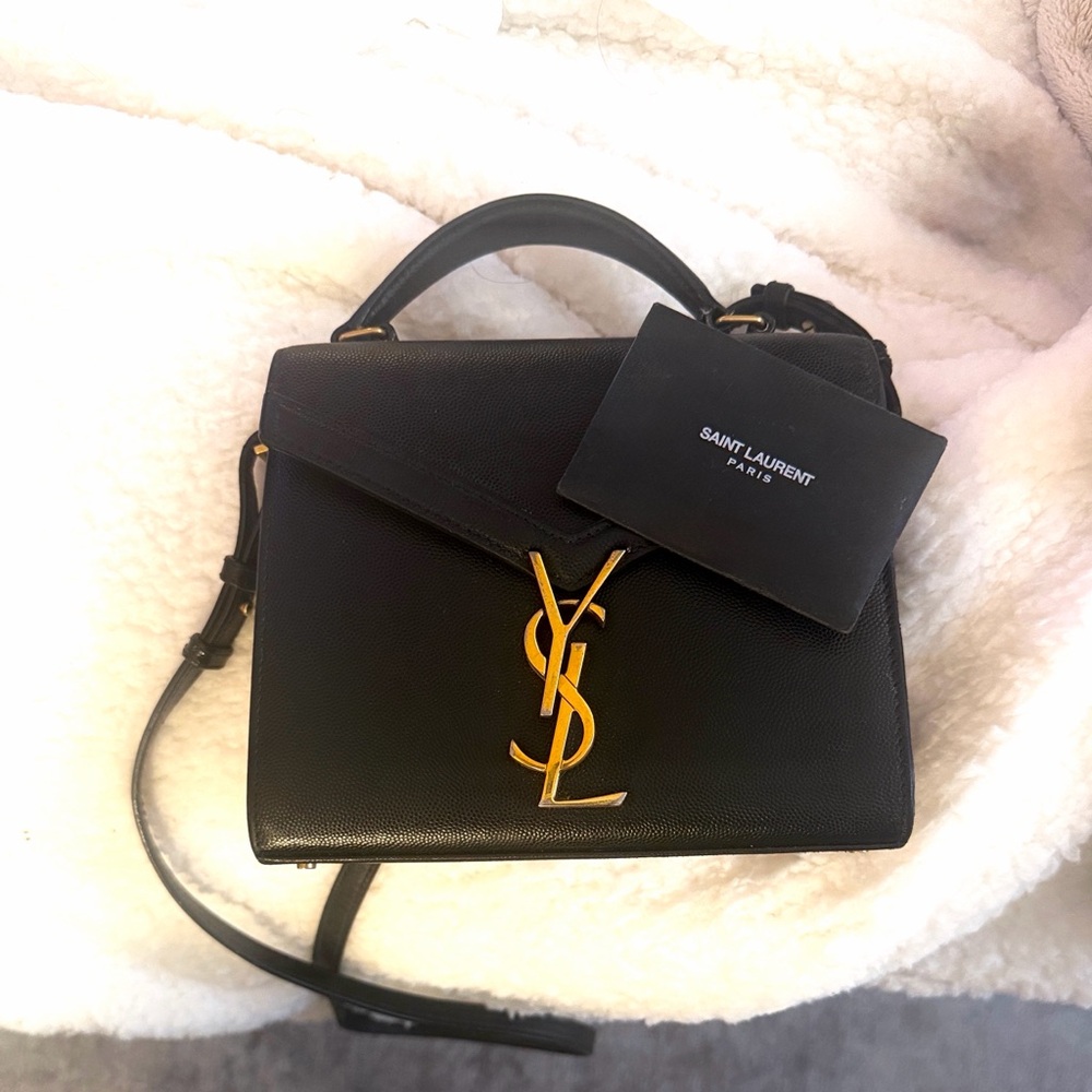 Saint Laurent Black Cassandra Top Handle with Gold Logo - AUTHENTIC